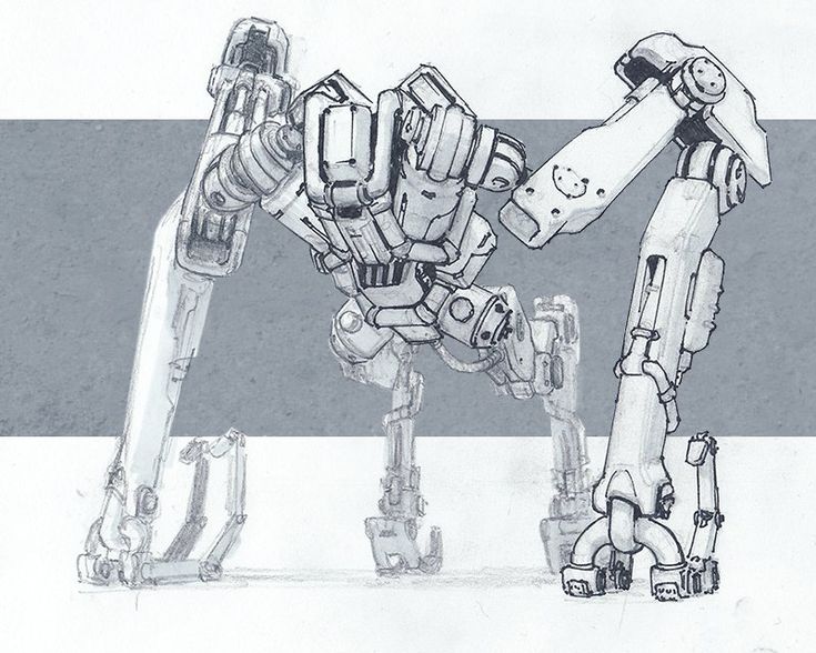 a drawing of a robot standing next to another robot