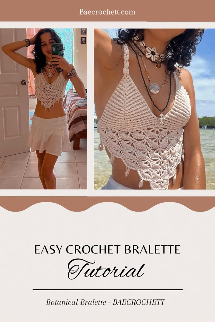 a woman wearing a crochet bralet and shorts