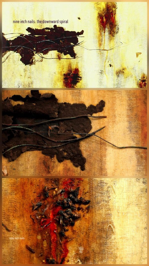 three different types of paint and rust on a piece of wood with words written below it