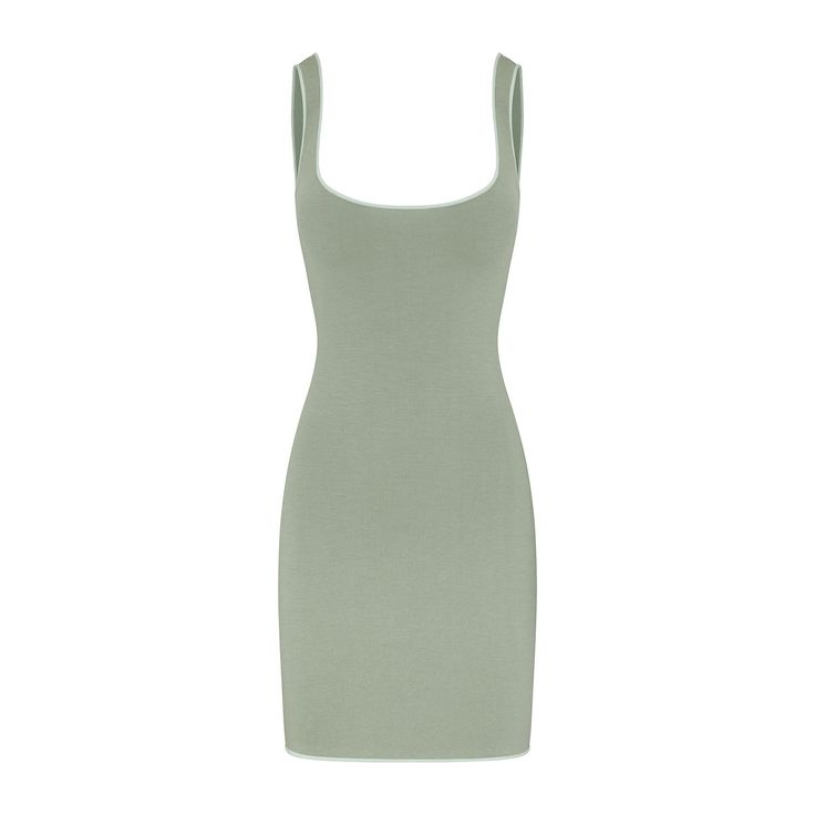 SEAMLESS MODAL TANK MINI DRESS | MINERAL Ribbed Stretch Mini Length Tank Top, Stretch Ribbed Mini Length Tank Top, Stretch Ribbed Cropped Tank Top, Ribbed Stretch Mini Tank Top, Seamless Bodycon Mini Dress, Ribbed Bodycon Tank Top For Summer, Chic Bodycon Tank Top With Scoop Neck, Bodycon Scoop Neck Tank Top With Built-in Bra, Seamless Solid Color Bodycon Mini Dress