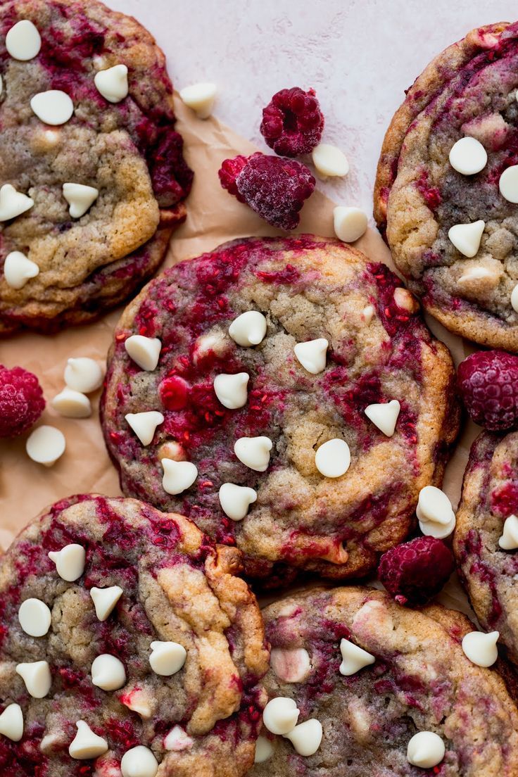 raspberry white chocolate chip cookies with marshmallows