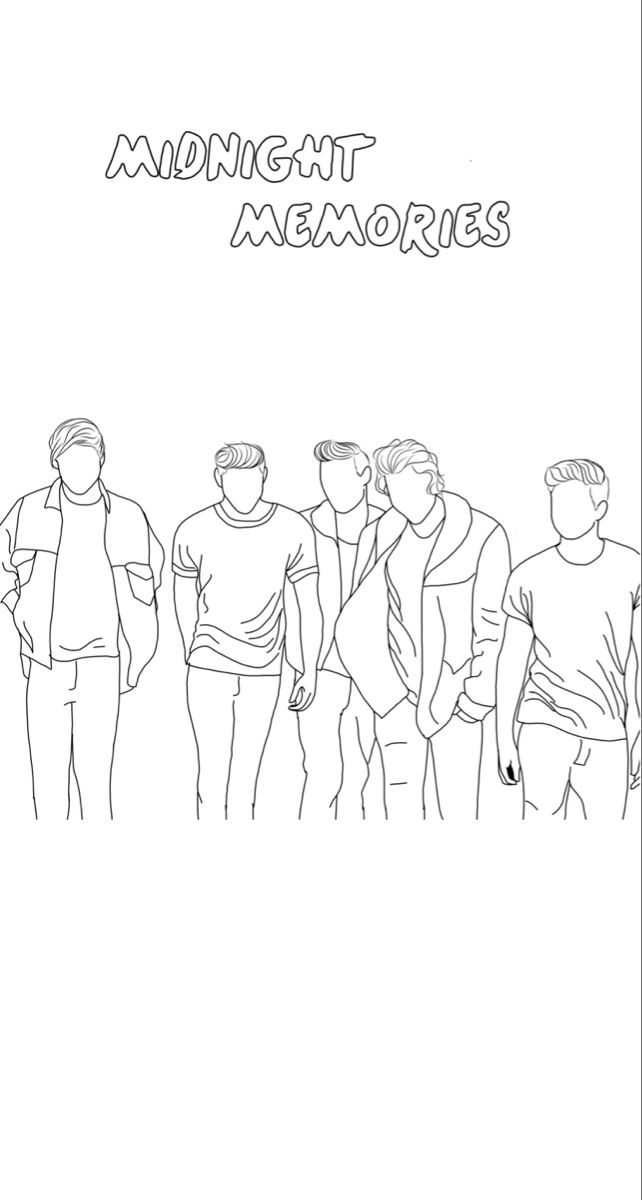 a line drawing of people standing together with the words midnight memories in front of them