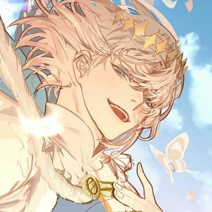 an anime character with blonde hair and angel wings