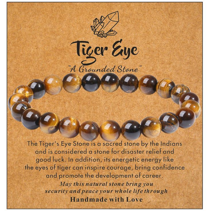 PRICES MAY VARY. [Tigers Eye Bracelet]: We carefully select high quality crystal stones, with stretch bracelet string, handmade, only to give you a unique and perfect tigers eye bracelet. [Size]: The tigers eye bracelet is about 7.5 inches long, the bead size is 8mm, elastic, stretchable, fits most people's wrist, you can not worry about wearing the problem. [Function of Crystal]: Bracelet comes with an introductory card about the functions of crystals! Tiger's eye stone is a sacred stone by the Tiger Stone Bracelet, Career Jewelry, Stone Beaded Bracelets, Crystal Magick, Tigers Eye Crystal, Jump Ring Jewelry, Bracelet String, Lava Rock Bracelet, Bracelet Inspiration