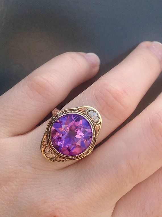 Antique Ring Antique Arts & Crafts 14k Tri-Gold Synthetic Pink Amethyst Ring With Gemstone Accents, Antique Pink Jewelry With Rose Cut Diamonds, Antique Pink Rose Cut Diamond Jewelry, Amethyst Ring With Gemstone Accents, Heirloom Amethyst Ring With Accent Stones, Purple Diamond Ring With Rose Cut For Gift, Pink Sapphire Ring With Gemstone Accents, Antique Pink Round Jewelry, Antique Purple Amethyst Ring With Accent Stones