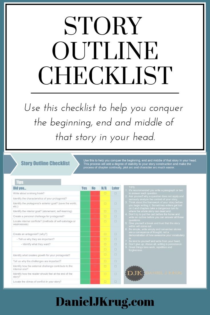 the story outline checklist with text overlay