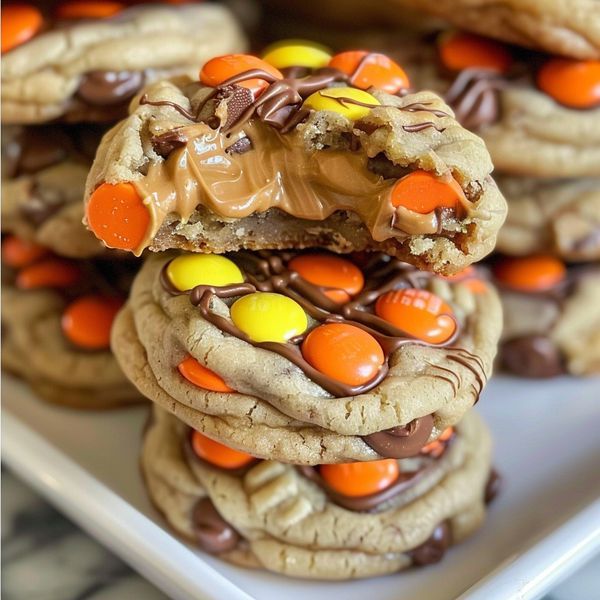 there are many cookies with candy on them