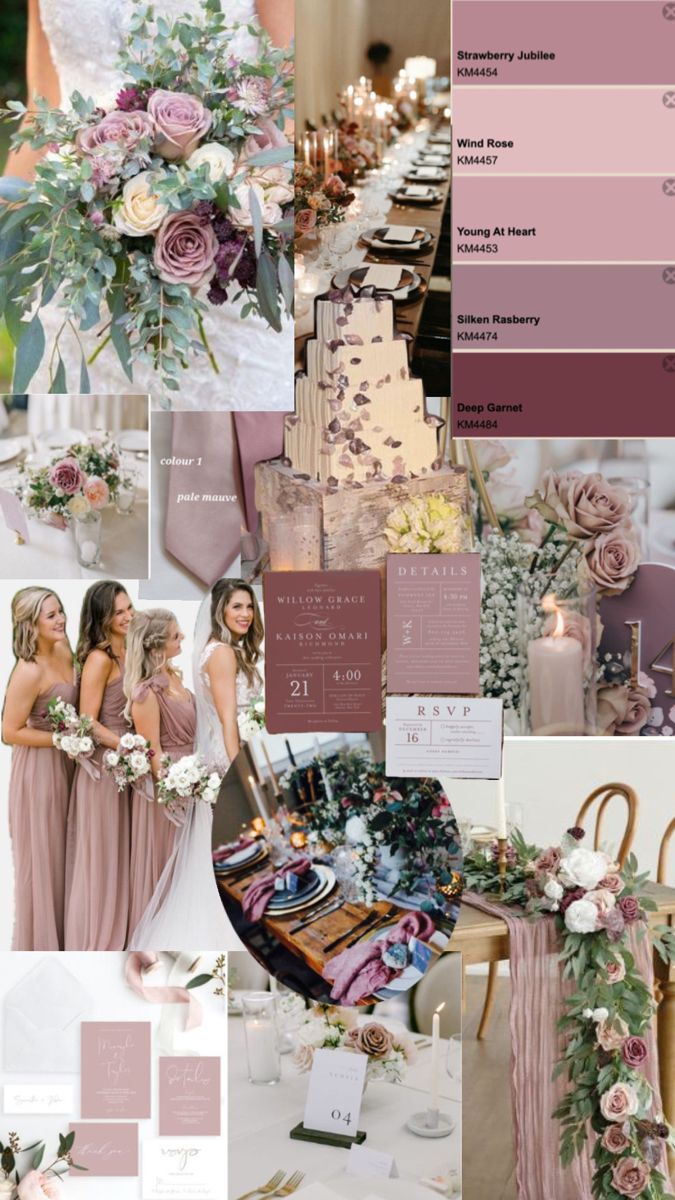 the wedding color scheme is pink and purple