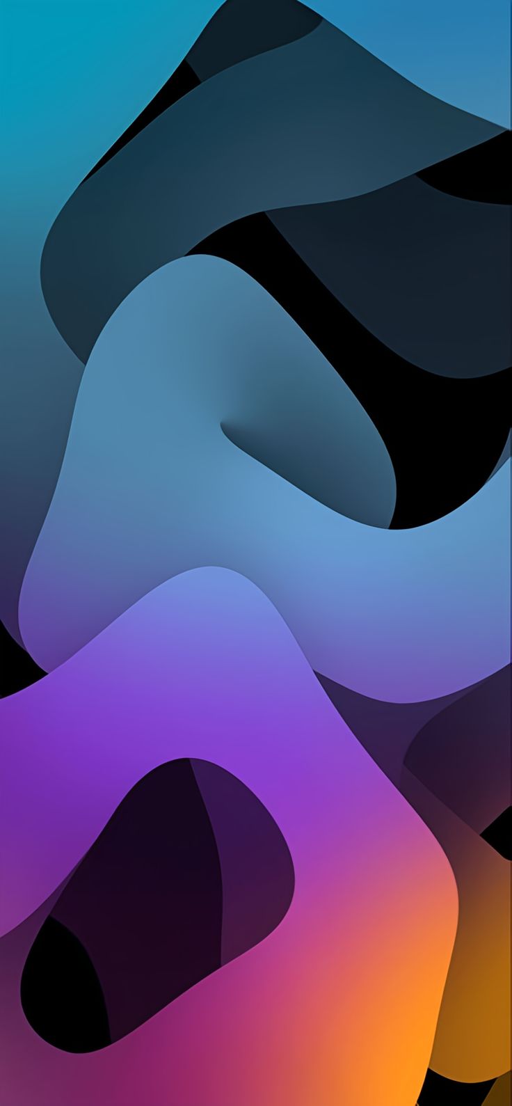 an abstract background with wavy shapes in blue, purple and orange colors on the phone screen