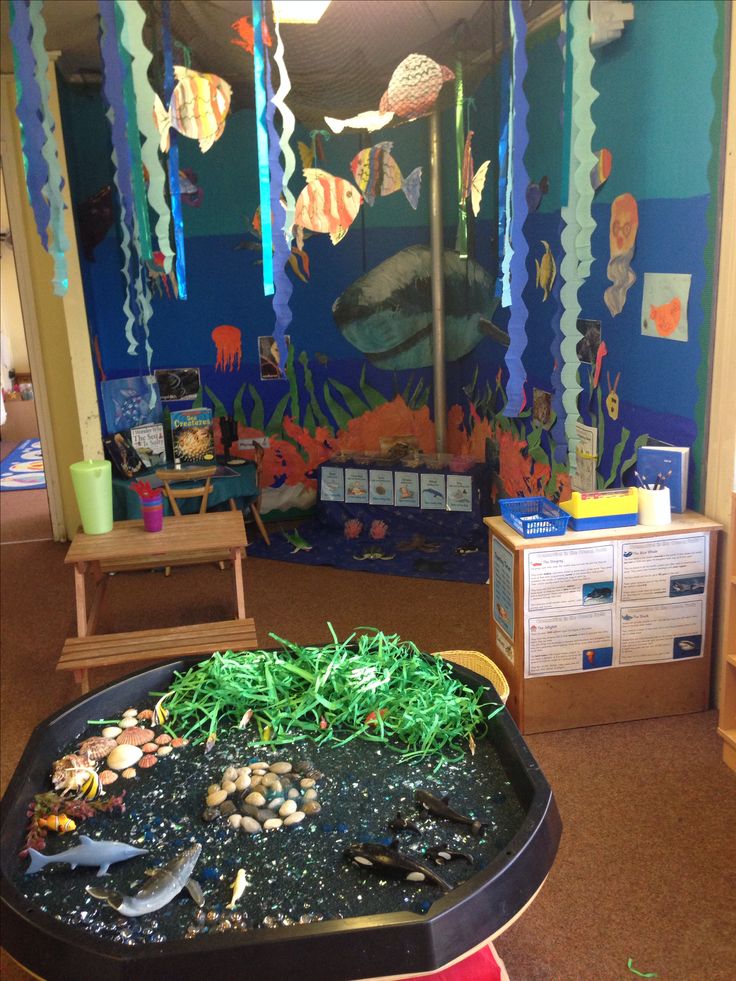 an aquarium in the middle of a classroom