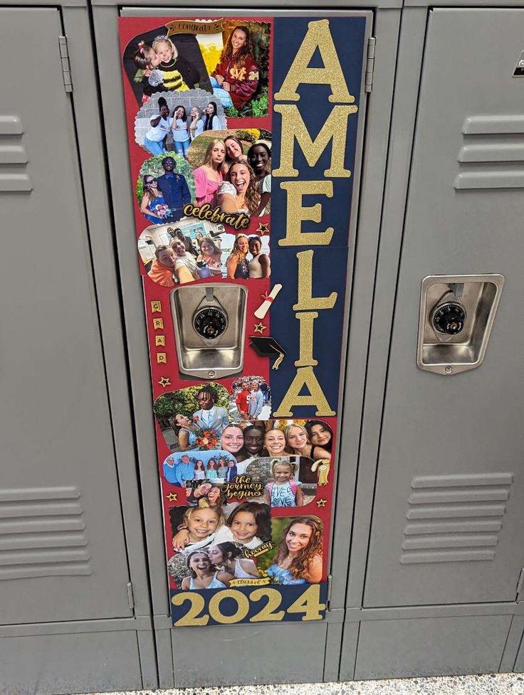 the lockers are decorated with pictures and letters