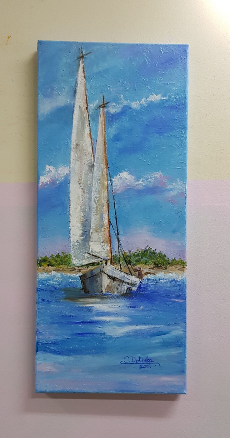 a painting of a sailboat in the ocean