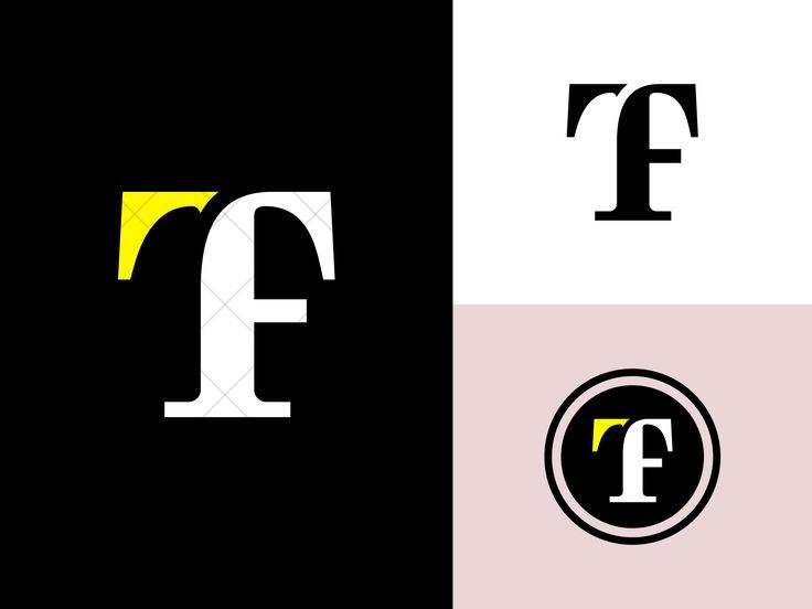 the letter f is made up of three different colors and font styles, including black, white, yellow, and pink