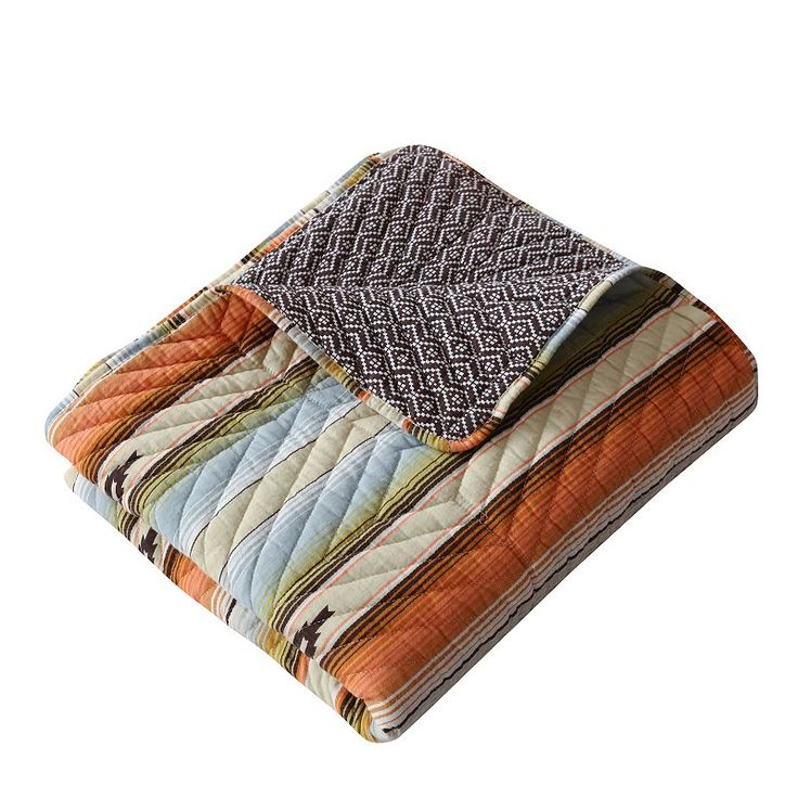 a multicolored blanket folded on top of each other