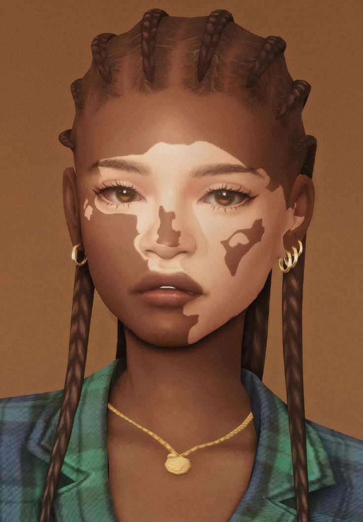 a digital painting of a woman with her shadow on her face and hair in braids