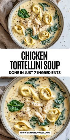 chicken tortellini soup with spinach and cheese