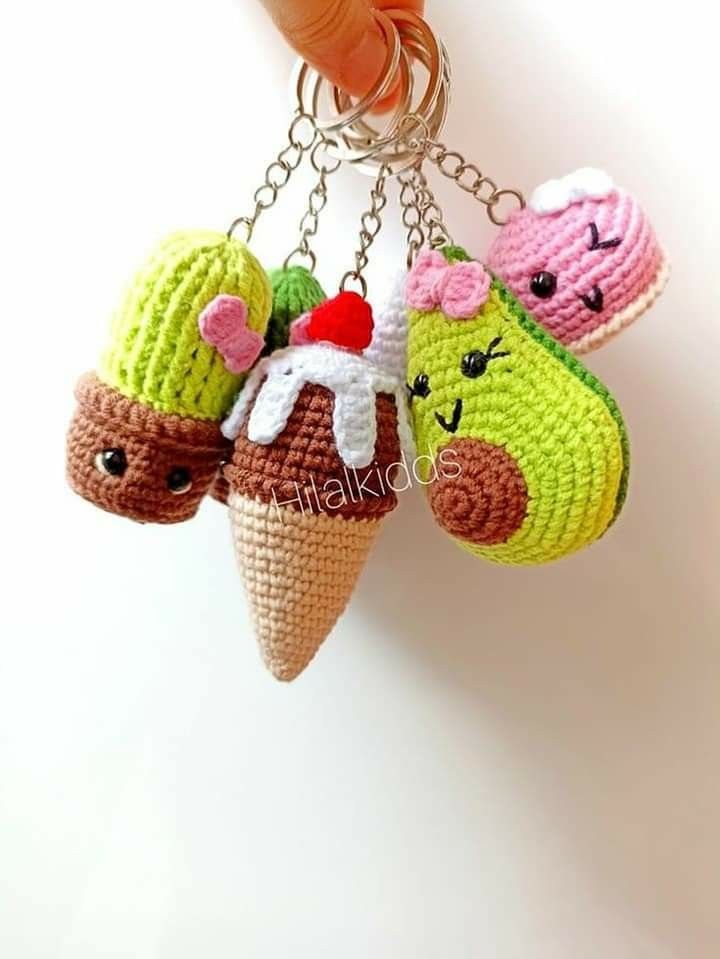 crochet keychain with three ice cream cones