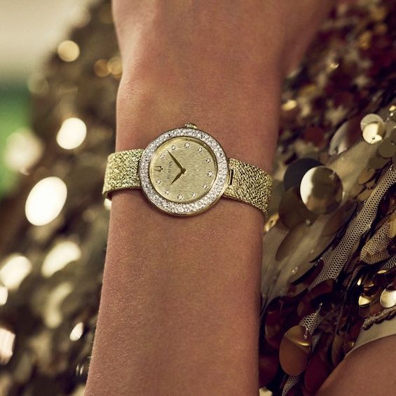 Step into the golden age of glitz and glamour with the luxuriously appointed women’s Champagne Crystal timepiece, meticulously set with 103 dazzling Austrian crystals to conjure the effervescence of champagne. 32mm gold- and silver-tone stainless steel case Champagne textured dial with 11 crystal hour markers Glittering gold-tone fine mesh strap with adjustable sliding buckle A timeless merging of style and grace, this Bulova ladies’ timepiece elevates every ensemble and wardrobe Mens Wedding Rings Gold, Kays Engagement Ring, Gold Layered Bracelets, Stainless Steel Texture, Pearl Diamond Jewelry, Pearl Jewelry Shop, Rose Gold Tungsten, Mens Gemstone Rings, Fan Jewelry