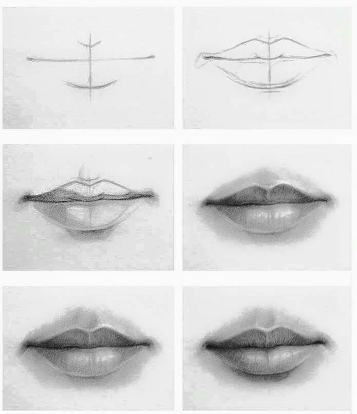 the steps to draw lips with pencil