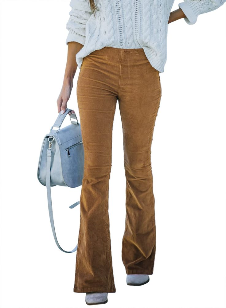 PRICES MAY VARY. Flattering corduroy flare bell bottoms pants with two back pockets to create vintage style for your daily look. Comfortable and soft corduroy fabric. Embracing you with its moderate thickness,softness and comfort. Wear it all day to feel happy and cozy. A must-have in every women’s wardrobe. Fashion corduroy flare trouser jeans made of high quality material and have a trendy look. You would want to wear it wherever you go. Stylish corduroy flare bottoms bell pant could easily pa Country Music Outfits, Country Concert Outfits, Bell Bottom Trousers, Flare Bottoms, Celana Fashion, Wardrobe Fashion, Western Outfits Women, Country Concert Outfit, Feel Happy