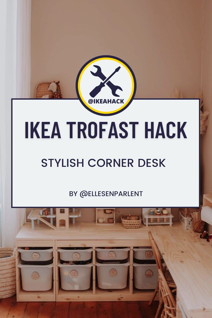 the ikea trofast hack stylish corner desk is shown in front of a window