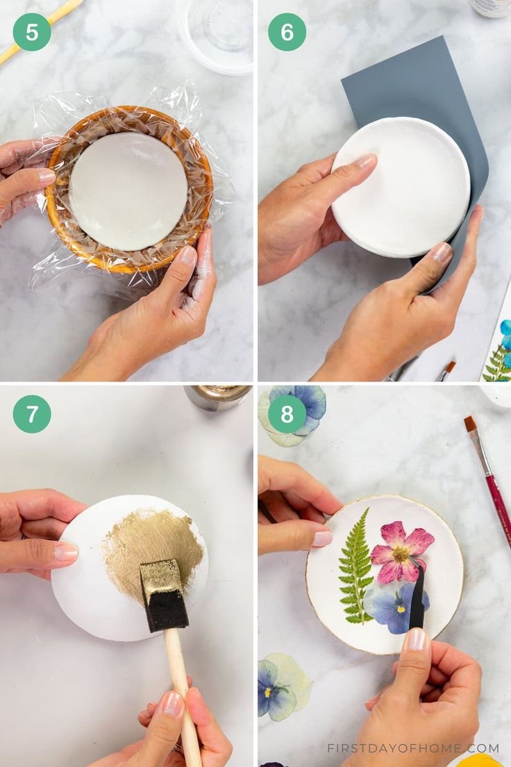 the steps to make a painted flower bowl