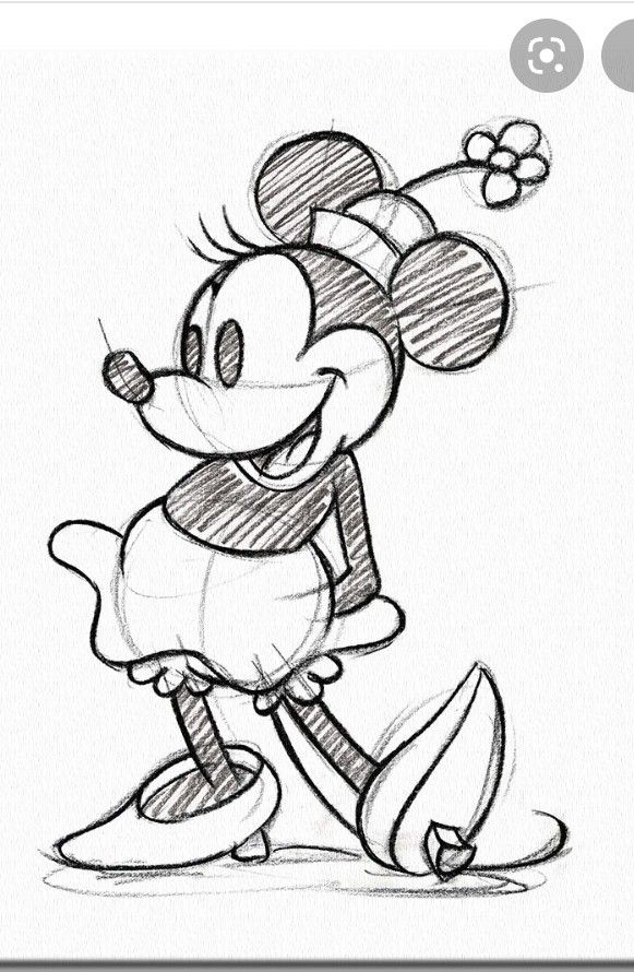 a drawing of a mickey mouse holding a flower