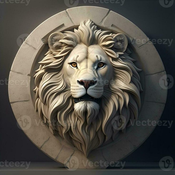 a lion's head is shown in the center of a circular stone wall decoration