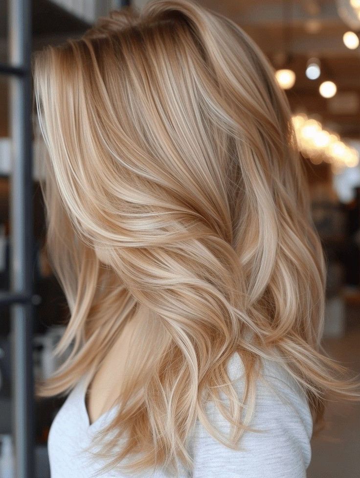 Buttercream Hair Color, Warm Blonde Highlights Short Hair, Fall Hair Colors Blonde, Blonde With Strawberry Blonde Lowlights, Blonde Hair With Copper Lowlights, Warm Blonde Balayage, Red And Blonde, Warm Blonde Hair, Fall Blonde Hair