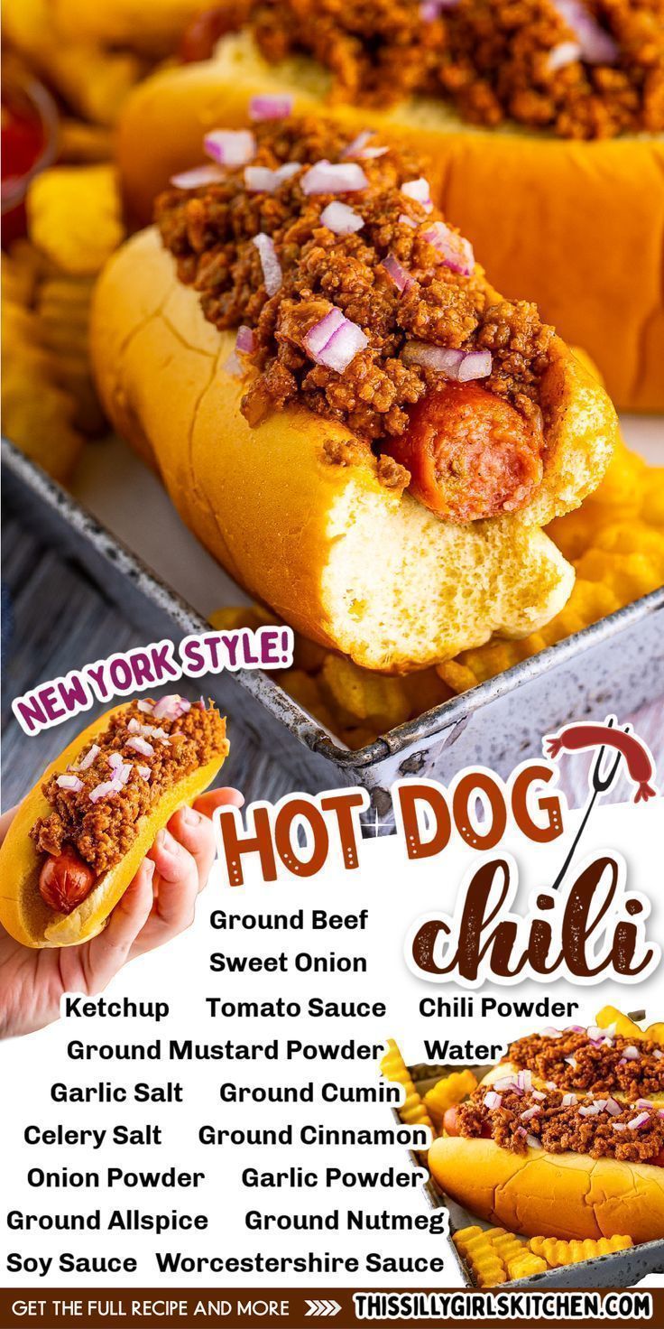 hot dog chili with ground beef and ketchup served in buns on tin tray