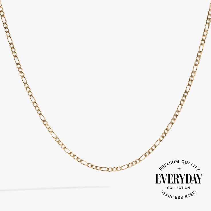 Layer on classic elegance with the Figaro Chain Charm Necklace Base, known for its distinctive pattern of elongated links interspersed with shorter links. This timeless style adds a touch of sophistication to any outfit, making it a versatile must-have for your jewelry collection. Attach trendy, custom charms that tell your unique story and create a look that's uniquely yours. Crafted to be worn every day, the stainless steel finish bracelet is water, scratch and tarnish-resistant. Our innovativ Classic Metal Chain Necklace For Gift, Elegant Figaro Chain Link Necklace, Elegant Metal Figaro Chain Necklace, Classic Metal Chain Necklace For Everyday, Classic Yellow Gold Metal Chain Necklace, Modern Formal Figaro Chain Necklace, Timeless Figaro Chain Necklace Gift, Timeless Figaro Chain Necklace As Gift, Classic Figaro Chain Necklace For Formal Occasions