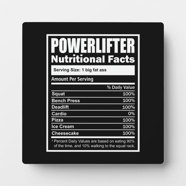 the label for powerlifter nutritional information on a black square tile wall mounted plaque