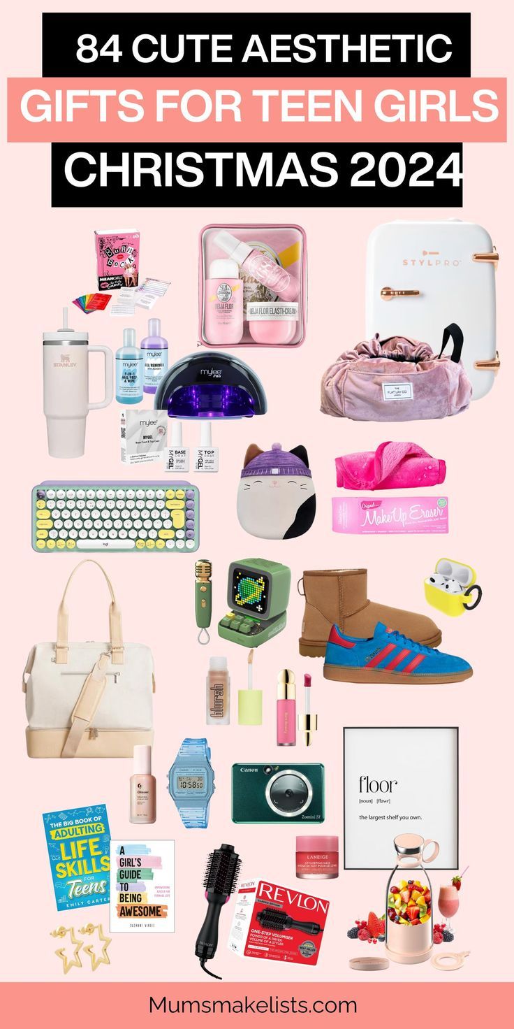 an assortment of women's gifts for teens with text overlay that reads, 84 trending aesthetic gifts for teen girls Christmas Ideas For Teenage Girl 2024, Trendy Gifts For Teenagers 2022, Brr Basket For Teen Girl, Top Gifts For Teen Girls 2022, Christmas Gifts For Teen Girls 2022, Popular Gifts For Teens, Teen Gift Basket, Christmas Gifts For Teenagers, Teenage Girl Gifts Christmas