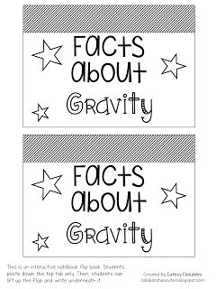 two black and white labels with words that say fact about gravity, fact about gravity