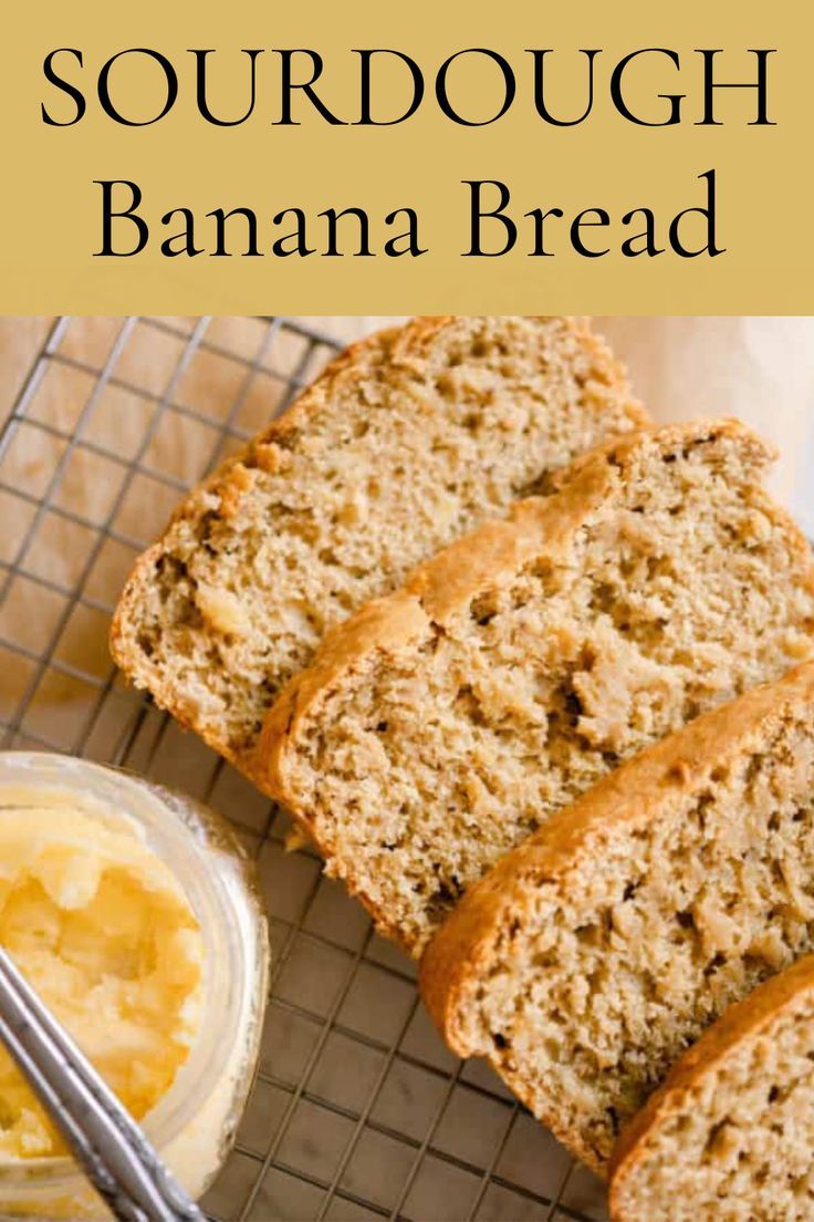 sliced banana bread on a cooling rack with butter