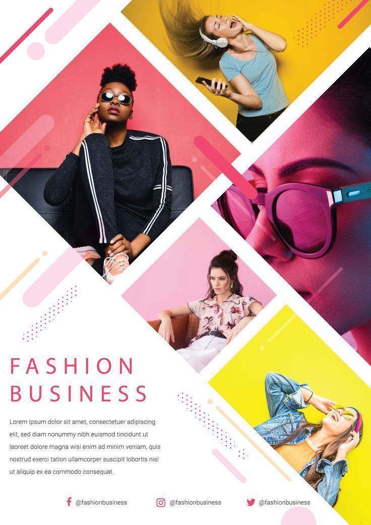 a flyer for a fashion business featuring photos of women in sunglasses and the words fashion business