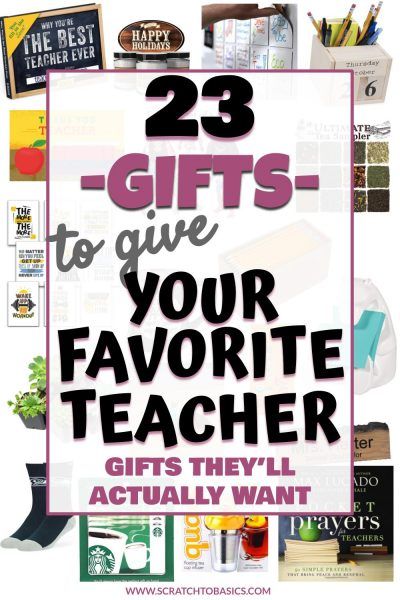 a poster with the words 25 gifts to give your favorite teacher, and images of books