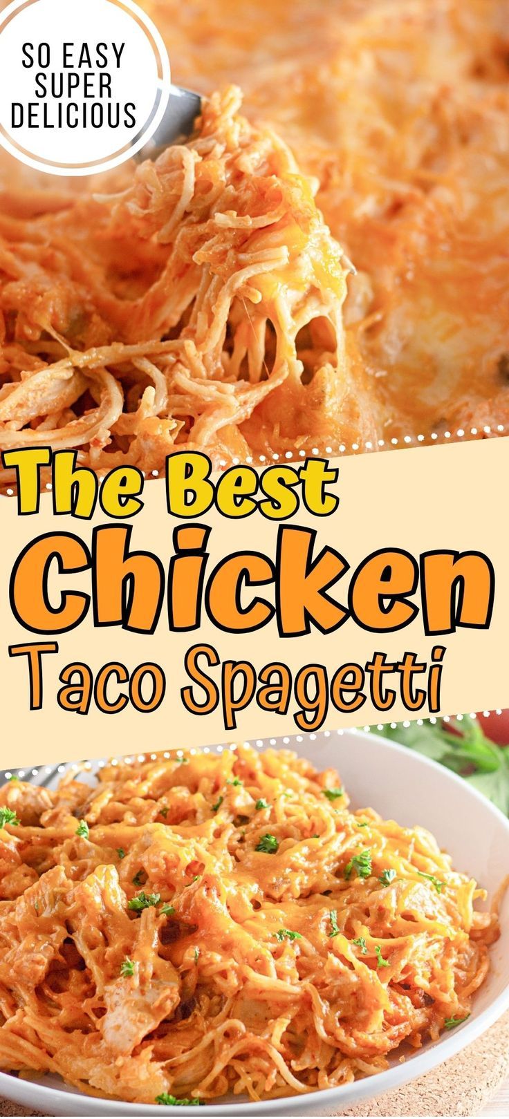 the best chicken taco spaghetti recipe is shown in this cookbook, and it's ready to be eaten