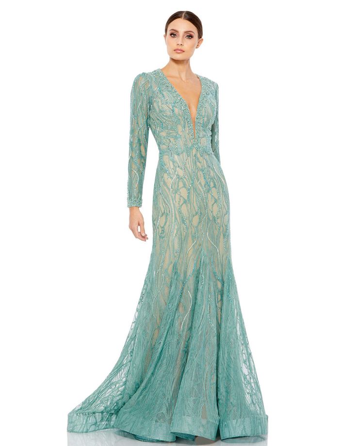 Long Sleeve Embellished Trumpet Gown Mac Duggal Dress, Mac Duggal Dresses, Trumpet Gown, Unique Prom Dresses, Long Sleeve Gown, Column Gown, فستان سهرة, Dresses Elegant, Mac Duggal