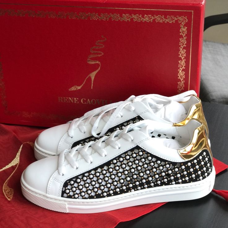 Super Special Sneakers From Luxury Brand Rene Caovila. Pearl Sneakers, Caovilla Shoes, Rene Caovilla Shoes, Rene Caovilla, Selling On Poshmark, Free Items, Luxury Items, Luxury Brand, Wedding Sneaker