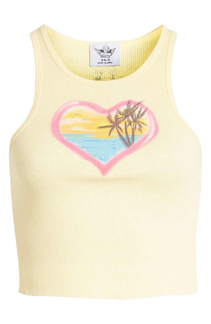 If your heart belongs to beachy days and ocean breezes, this is the cotton-kissed tank for you. 18" length (size medium/large) Crewneck 50% polyester, 34% cotton, 16% rayon Hand wash, dry flat Imported Summer Tops With Heart Graphic, Cute Tank Top For Summer, Summer Cotton Top With Heart Print, Sleeveless Cotton Tank Top For Beach Season, Cute Heart Graphic Tops For Summer, Cute Summer Tops With Heart Graphic, Heart Print Sleeveless Tops For Summer, Casual Spring Tank Top For Warm Weather, Casual Sleeveless Tops For Vacation