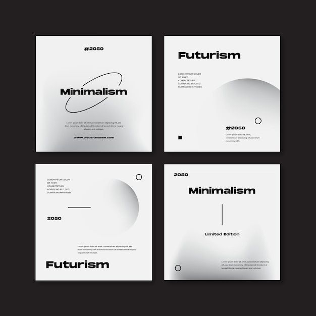 four different types of business cards with the word minimalism written on each one side