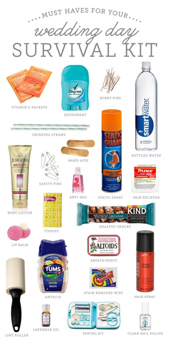 a poster with the words must haves for your wedding day survival kit on it