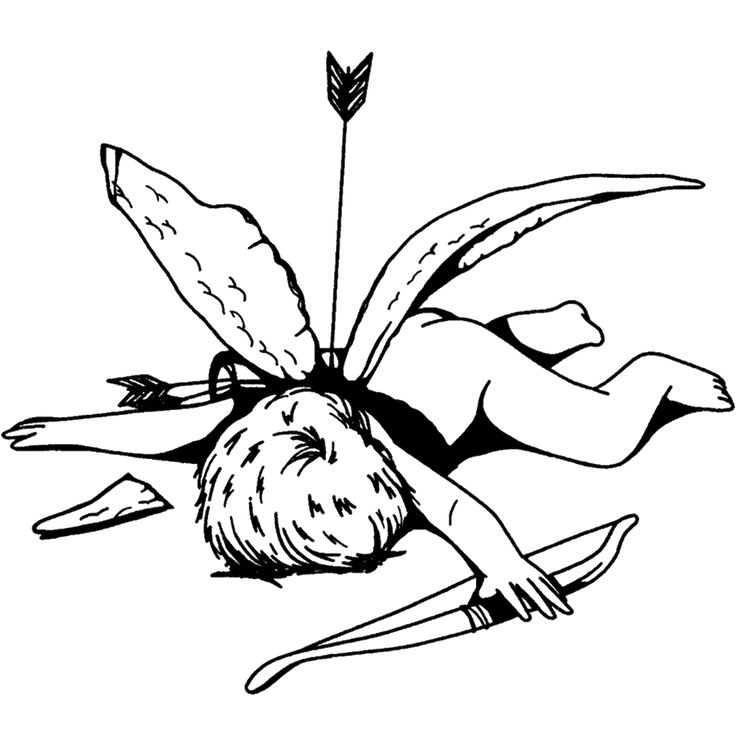 a black and white drawing of a woman laying on the ground with an arrow in her hair