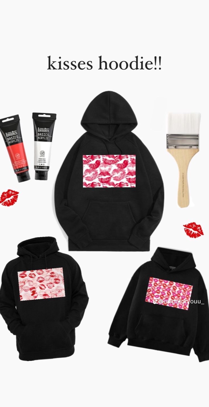 a black hoodie with lipstick on it and other items