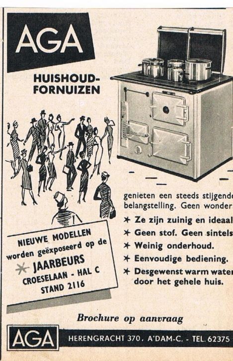 an old advertisement for the aga stove and oven in german, with people dancing around it