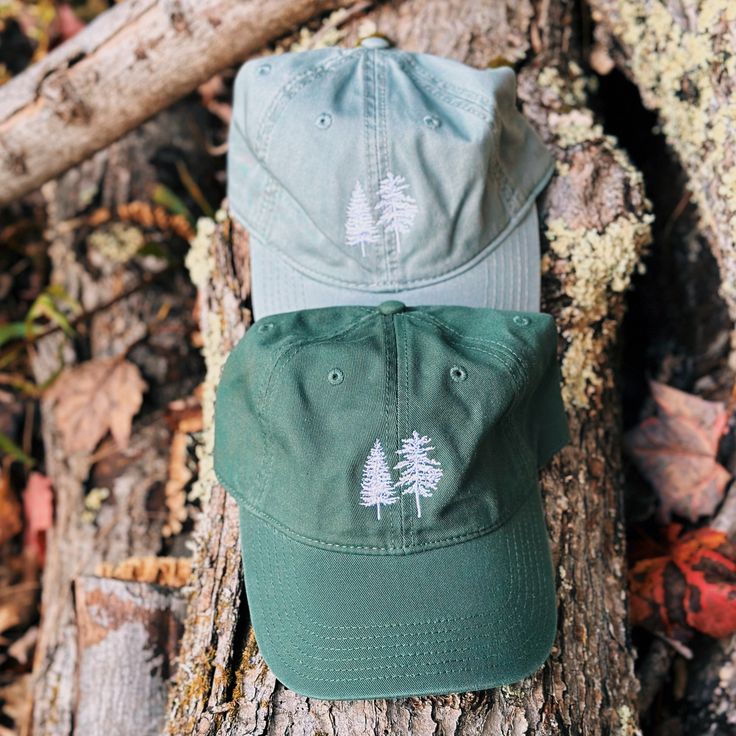 Our White Pine and Spruce Washed Chino Hat is the perfect adventure and hiking hat. Depicting two of Maine’s most iconic trees, this tree hat is perfect for any forest lover. Made for men and women. Dad Cap: 100% cotton garment-washed twill - adjustable tri-glide buckle closure Trucker Cap: Pigment Dyed - 55/45 cotton/polyester, mesh with snap back closure Embroidered Locally Unstructured, six-panel, low-profile Cotton Snapback Hat For Outdoor Activities, Green Curved Brim Dad Hat For Outdoor, Green Snapback Dad Hat For Outdoor, Cotton Trucker Hat For Camping, Cotton Baseball Cap For Hiking, Green Winter Baseball Cap For Outdoor, Green Baseball Cap For Winter Outdoor Activities, Green Cotton Snapback Hat For Outdoor Activities, Cotton Curved Brim Baseball Cap For Camping