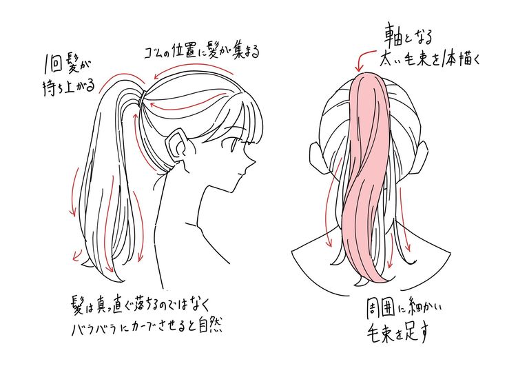 three different types of ponytails with chinese characters in the middle one is pink and the other