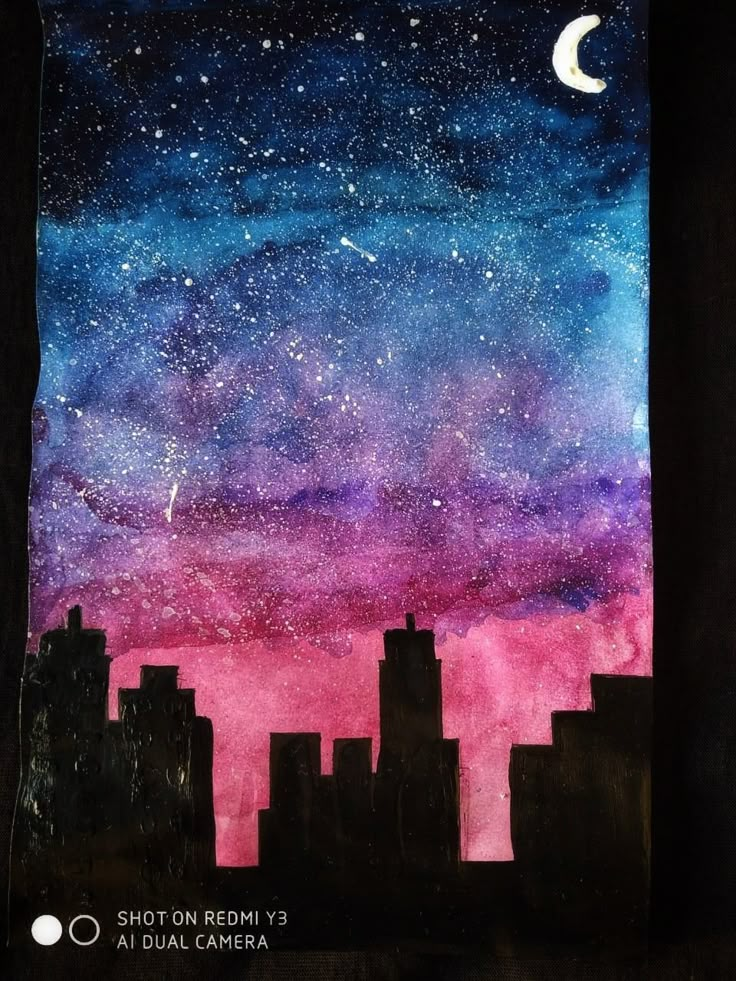 the night sky is painted with acrylic paint