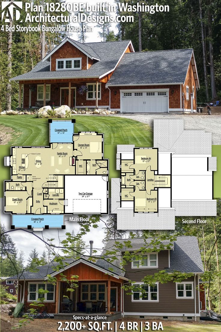 two story house plans with three car garages in the front and one bedroom on the back